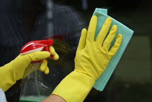 Communal area cleaning in a residential building lobby