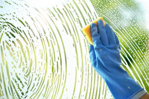 Oven cleaning process with cleaning supplies and a tidy kitchen