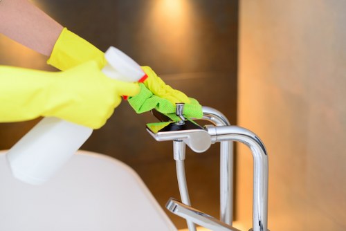 Professional sofa cleaning process in a modern living room